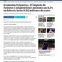 El importe de fusiones y adquisiciones aumenta un 11,3% en febrero, hasta 8.512 millones de euros